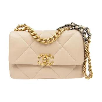CHANEL 19Bag Sheepskin Handbag, Shoulder Bag, Crossbody Bag Trumpets Women's Milk Tea