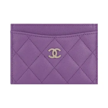 CHANEL Grained Shiny Calfskin Card Holder Regular Women's Purple