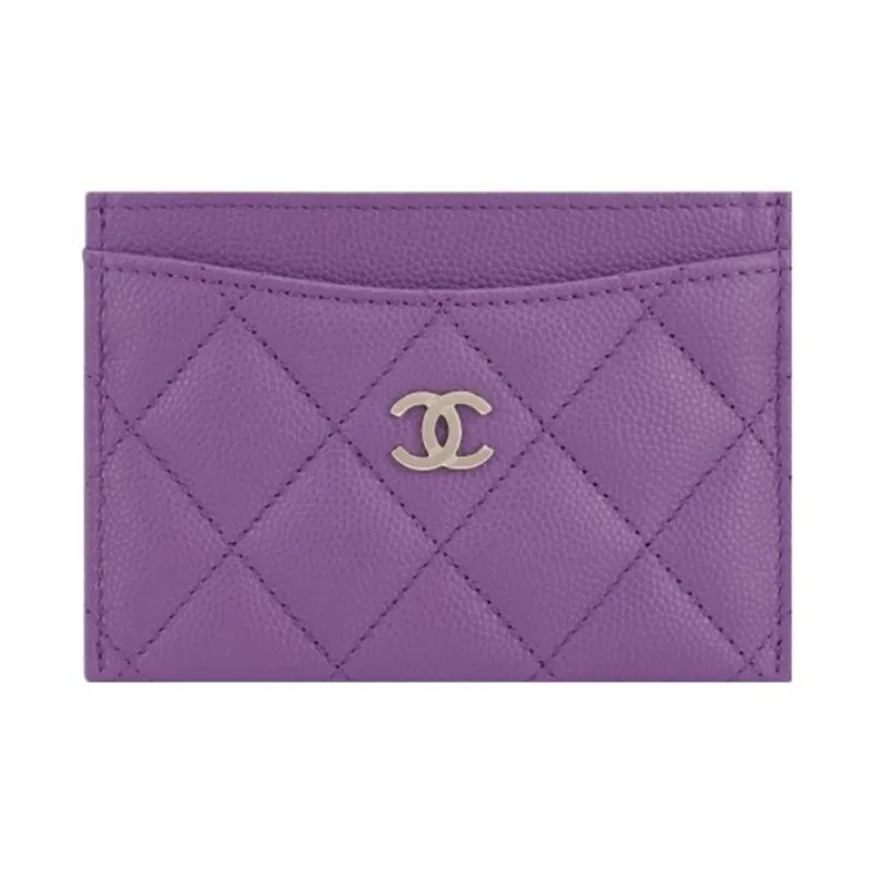CHANEL Grained Shiny Calfskin Card Holder Regular Women's Purple-0