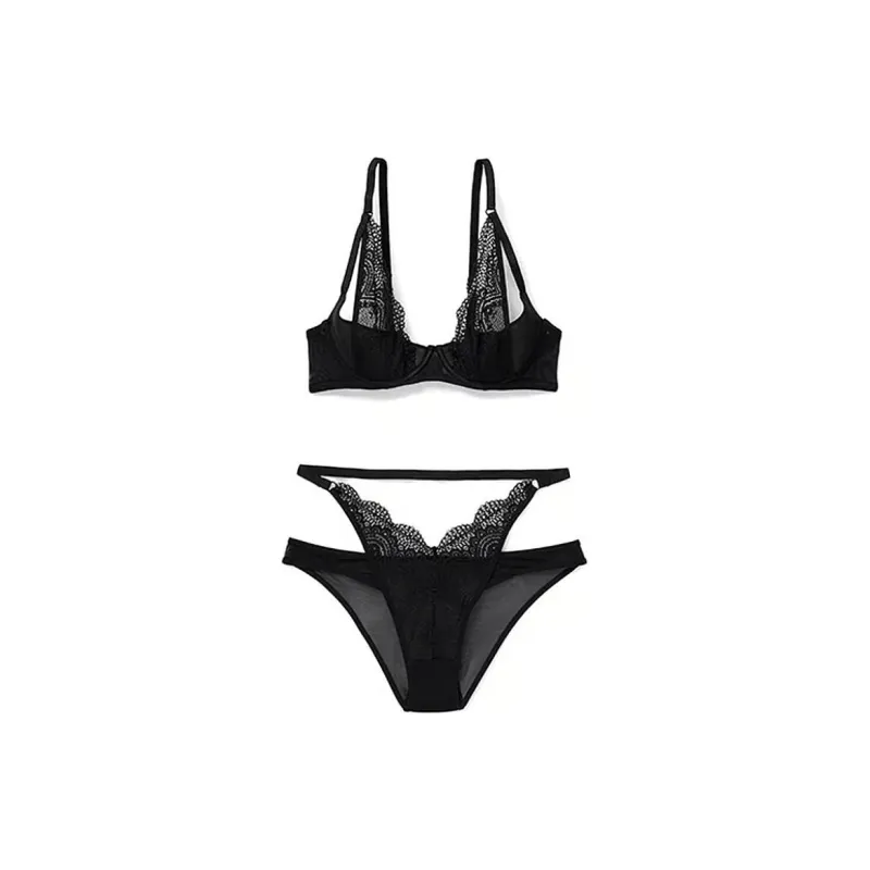 Victoria's Secret PINK Adore Me Kaia Be Bra Ad Panty St In Jt Bk/JB Underwear Set Women's Raven-0