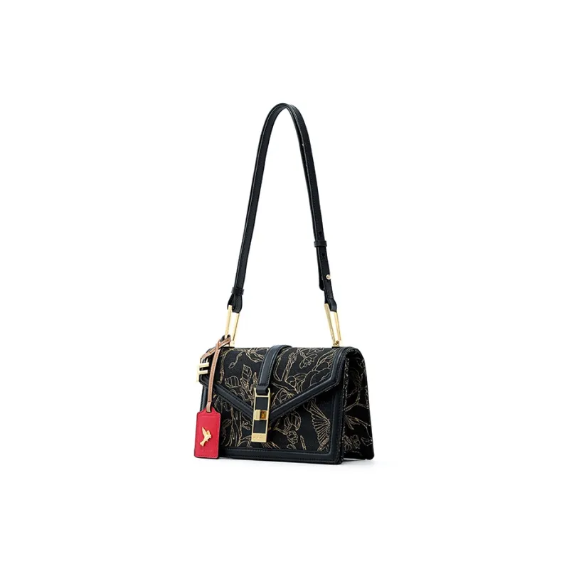 FION Textile, Cow Leather Envelope Bag, Shoulder Bag Women's Black & Gold-2