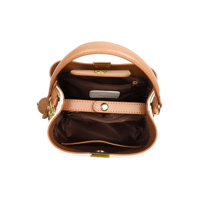 MILLIE'S Cow Leather With Synthetic Leather Handbag, Shoulder Bag, Crossbody Bag Regular Women's Ecru-4