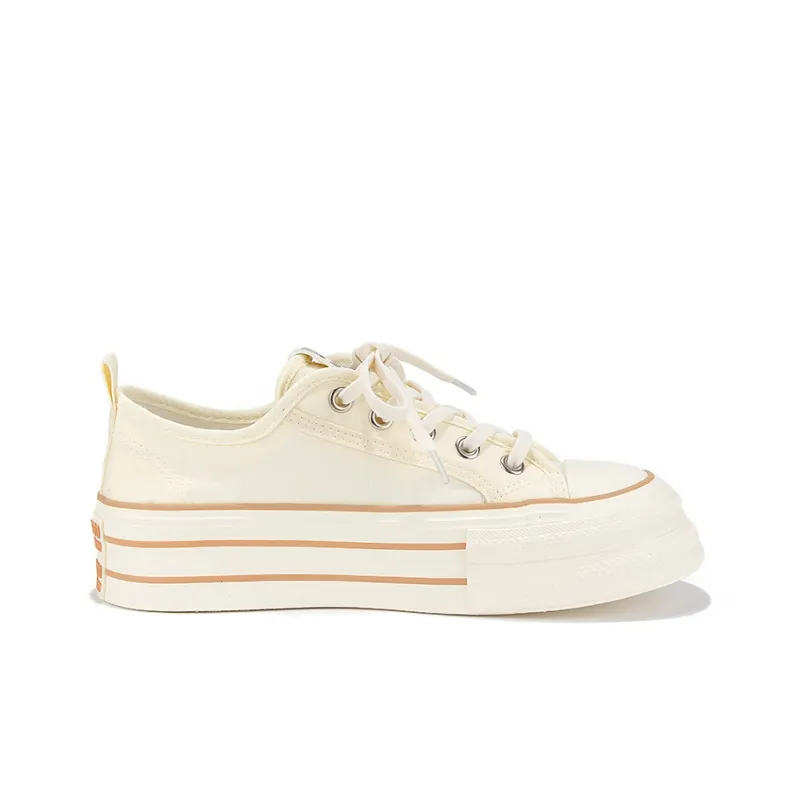 Yobn Breathable Height Increasing Low Top Canvas Shoes Women's Beige-1