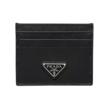 PRADA Recycled Nylon With Saffiano Leather Card Holder Men's Black