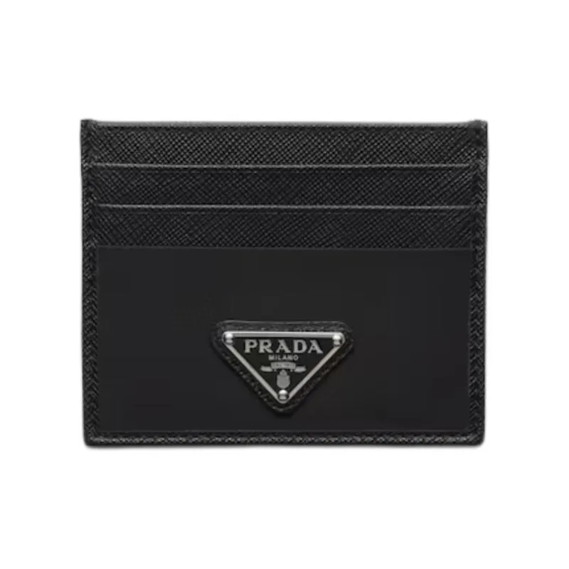 PRADA Recycled Nylon With Saffiano Leather Card Holder Men's Black-0