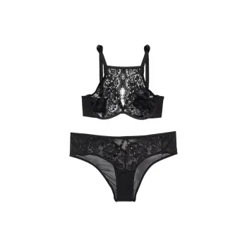 Victoria's Secret PINK Emmeline Plunge Braand Panty Set In/Jet Black Underwear Set Women's Raven
