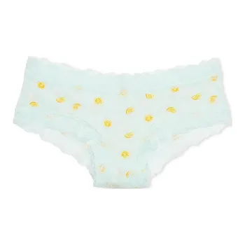 Victoria's Secret PINK THE LACIE Lace-Waist Cotton Cheeky Panty/Blue Underpants Women's 1 Pack Blue Print