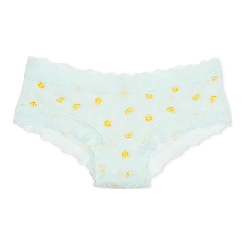 Victoria's Secret PINK THE LACIE Lace-Waist Cotton Cheeky Panty/Blue Underpants Women's 1 Pack Blue Print-0