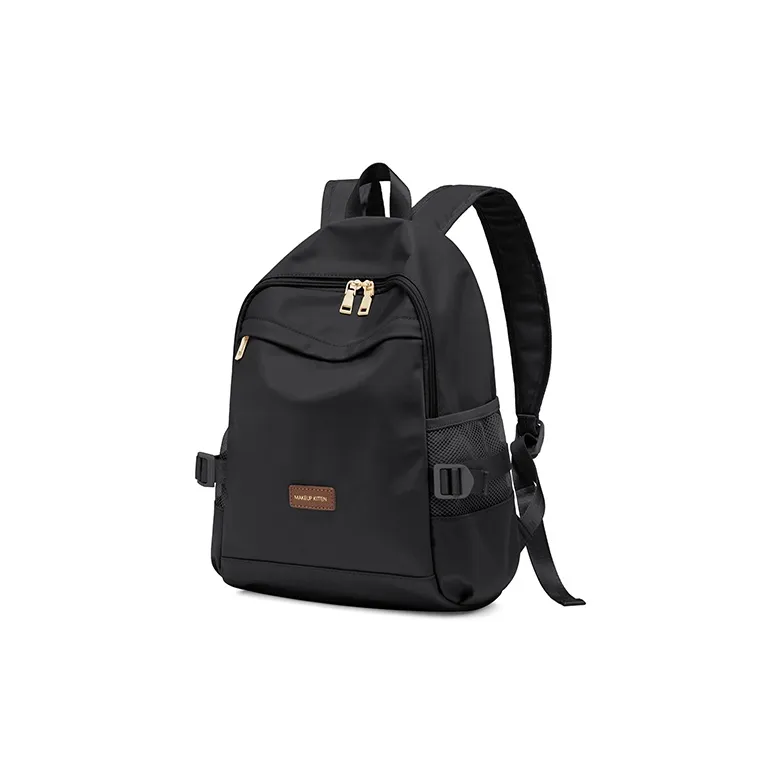 MAKEUP KITTEN Nylon Fabric With Synthetic Leather Backpack Regular Unisex Black/Khaki-1