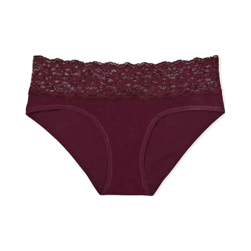 Victoria's Secret PINK THE LACIE Lace-Waist Cotton Hiphugger Panty/Red Underpants Women's 1 Pack-0