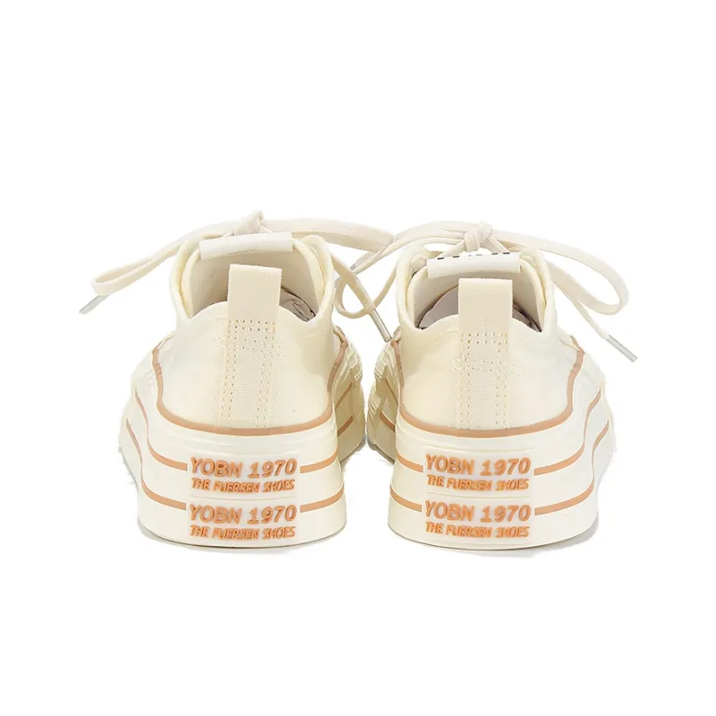 Yobn Breathable Height Increasing Low Top Canvas Shoes Women's Beige-4