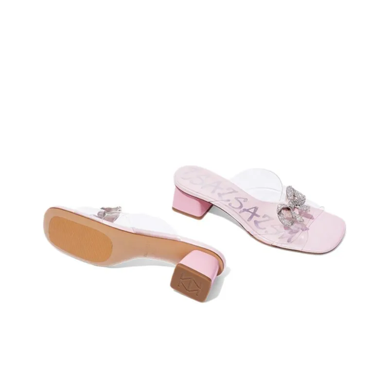 ZSAZSAZSU Rubber Sole Slide Slippers Women's Light Pink-4