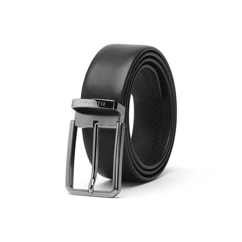 ELLE HOMME Pin Buckle Belt Casual Steel Buckle Top Grain Cow Leather Belts Men's Black Width 3.7cm-9