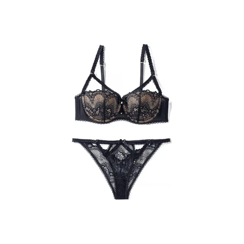 Victoria's Secret PINK Kimmy Balconette Bra And Panty Setin/Jet Black Underwear Set Women's Raven-0