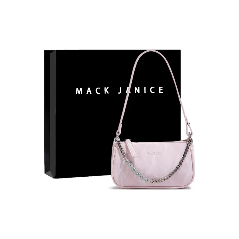MACKJANICE Polyurethane Bonded Synthetic Leather Shoulder Bag Women's Ice Beige/Ice Pink-5