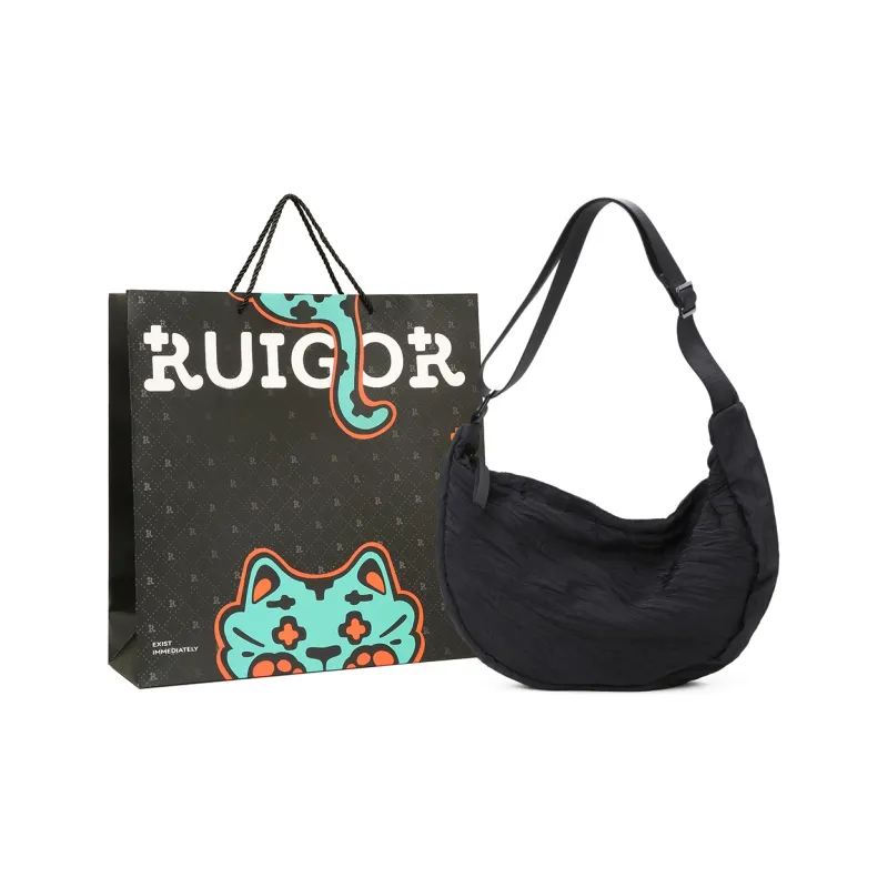 RUIGOR Fabric Crescent Bag Messenger Bag Crossbody Bag Medium Size Unisex Black-0