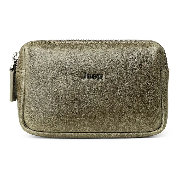 Jeep Top Grain Cow Leather Key Pouch Card Holder Coin Purse Regular Unisex Coffee/Black/Gray Green/Green-11