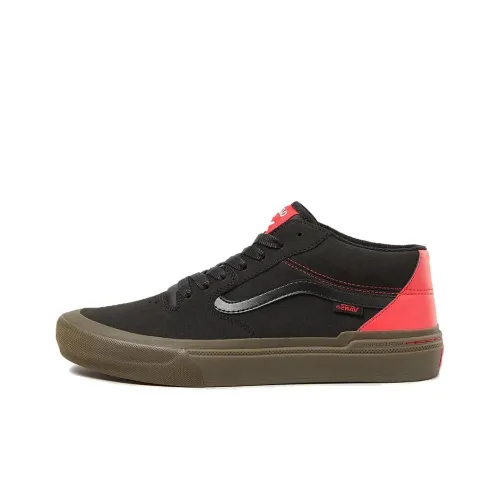 Vans BMX Style 114 Anti-Slip And Wear-Resistant Support Mid-Top Skateboard Shoes Unisex Black Red