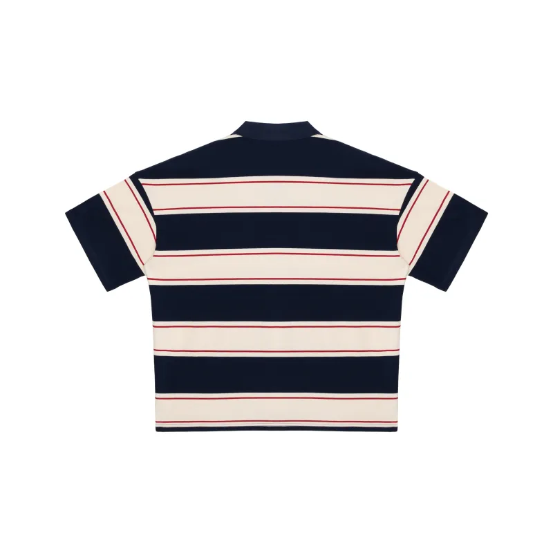 CLIMAX VISION Polo Shirts Unisex Navy Blue Beige Stripes-1