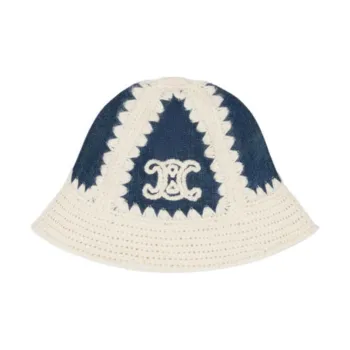 CELINE Triomphe Bucket Hat In Crocheted Wool And Denim