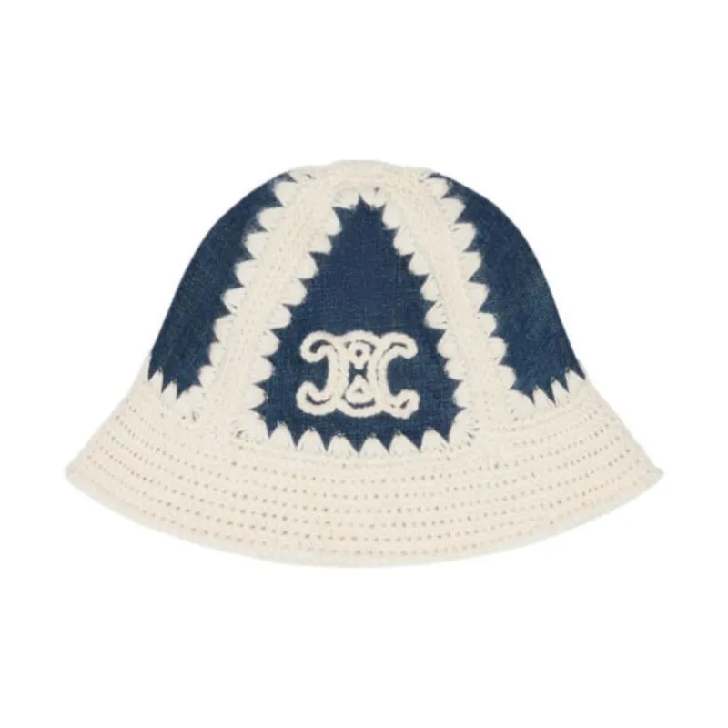 CELINE Triomphe Bucket Hat In Crocheted Wool And Denim-0