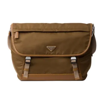 PRADA Recycled Nylon With Leather Crossbody Bag, Shoulder Bag Men's Cork Beige