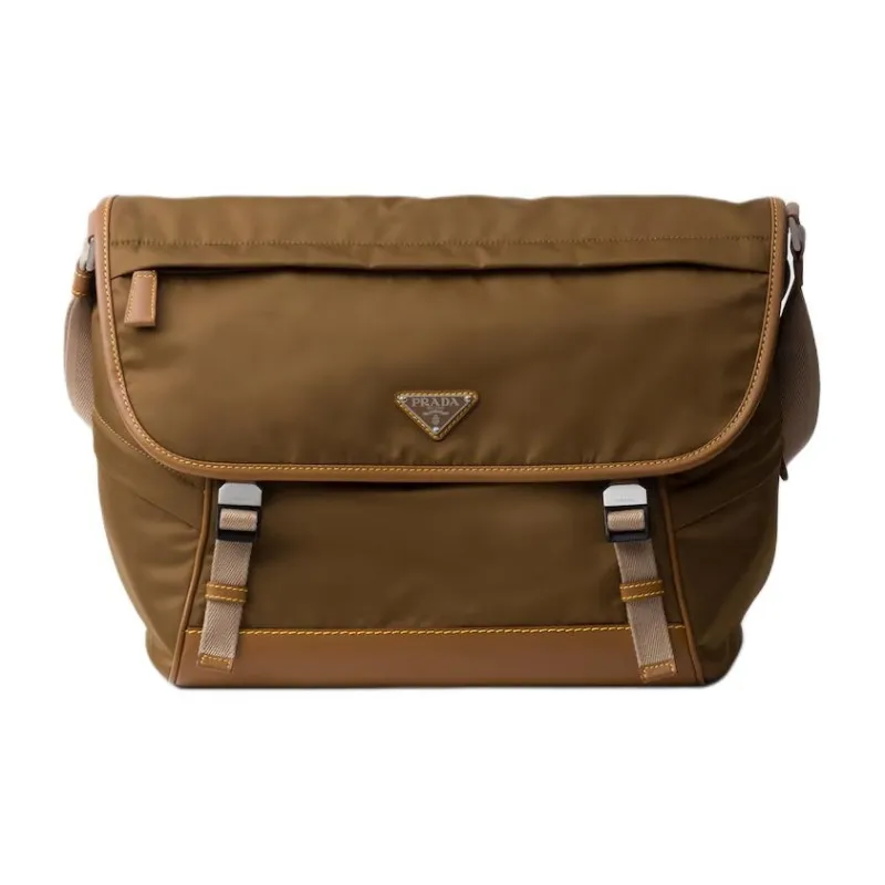 PRADA Recycled Nylon With Leather Crossbody Bag, Shoulder Bag Men's Cork Beige-0