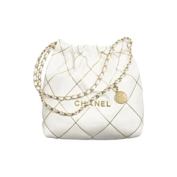 CHANEL 22Bag Smooth Finish Calfskin Tote Bag, Shopping Bag, Portable Crossbody Bag, Shoulder Bag Trumpets Women's White