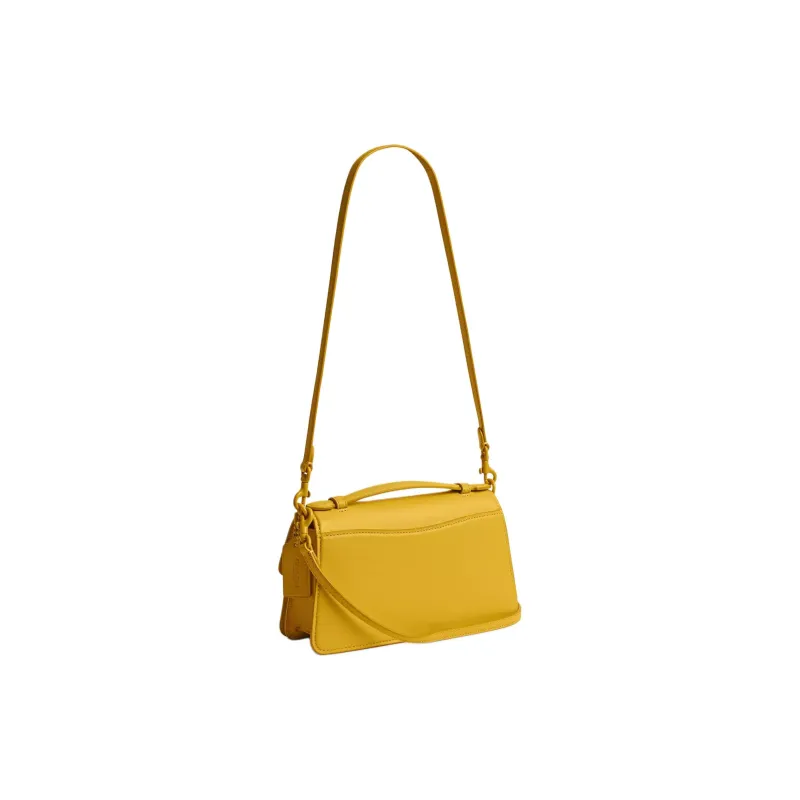 COACH Glove Tanned Leather Portable Crossbody Bag, Shoulder Bag Medium Size Women's Silver & Canary Color-1