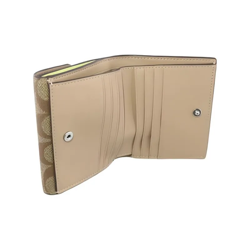 COACH Morgan Canvas With Leather Coin Purses Wallets Small Size Women's Brown & Green-3