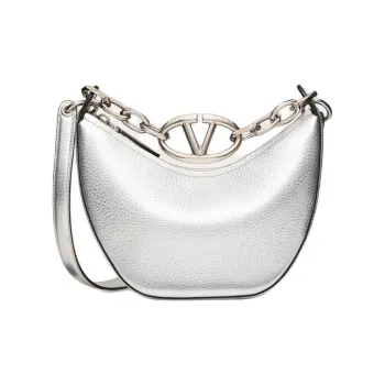 Valentino Vlogo Moon Grained Calfskin Handbag Shoulder Bag Women's Silver