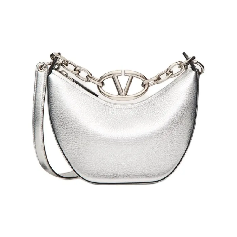 Valentino Vlogo Moon Grained Calfskin Handbag Shoulder Bag Women's Silver-0