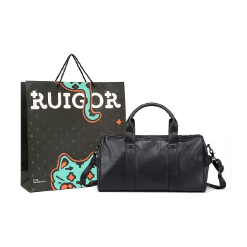 RUIGOR PU Gym Bag Shoulder Bag Crossbody Bag Handbag Large Size Unisex Black