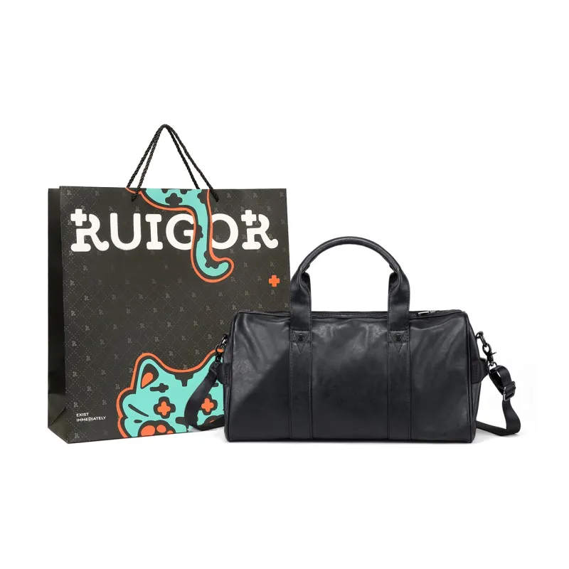 RUIGOR PU Gym Bag Shoulder Bag Crossbody Bag Handbag Large Size Unisex Black-0