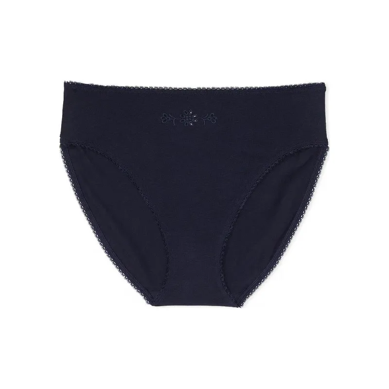 Victoria's Secret PINK Stretch Cotton High-Leg Brief Panty /Noir Navy Underpants Women's 1 Pack Navy Blue-0