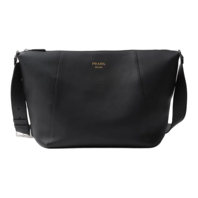 PRADA Grained Leather Crossbody Bag Shoulder Bag Men's Black-0