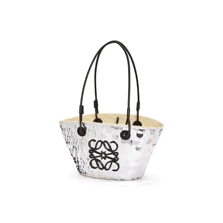 LOEWE Anagram Basket Sequins Irica Palm Fiber With Cow Leather Handbag, Shoulder Bag Women's-1
