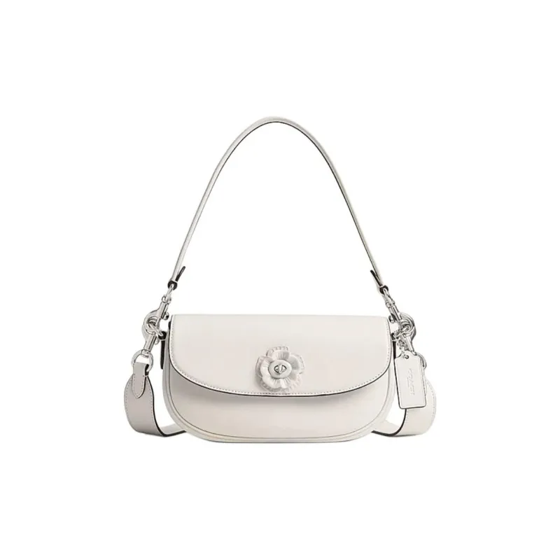 COACH Saddle Cow Leather Saddle Bag Handbag Shoulder Bag Crossbody Bag Medium Size Women's Pink White-0