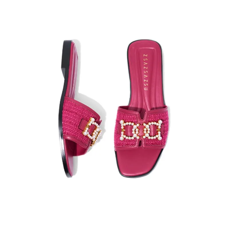 ZSAZSAZSU Rubber Sole Slide Slippers Women's Peach Pink-4