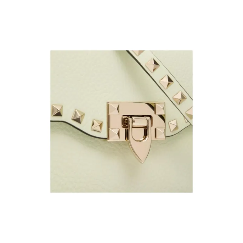 Valentino Rockstud Grained Calfskin Shoulder Bag Crossbody Bag Small Size Women's Light Green-6