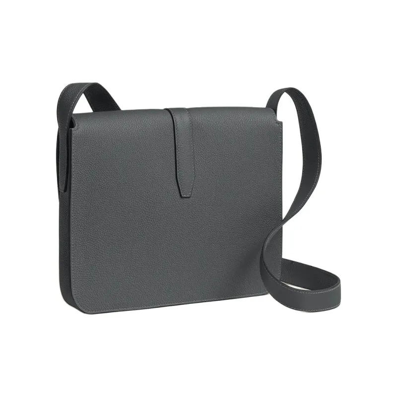 HERMES Steve Light Junior Togo Calfskin Messenger Bag Shoulder Bag Crossbody Bag Men's Gray-2