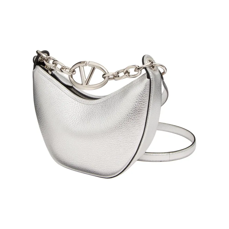 Valentino Vlogo Moon Grained Calfskin Handbag Shoulder Bag Women's Silver-2