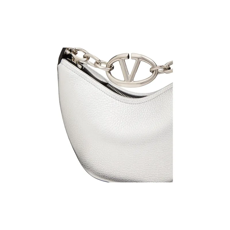 Valentino Vlogo Moon Grained Calfskin Handbag Shoulder Bag Women's Silver-5