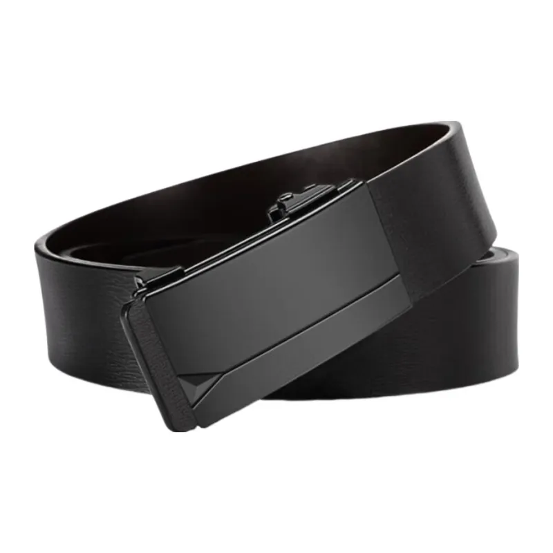 Warrior No Button Automatic Buckle Genuine Leather High End Pant Waistband With Inner Wear Leather Belts Men's Black-1