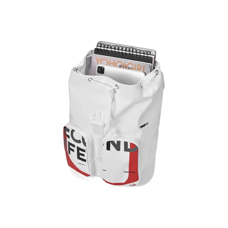 TURN UP Nylon Backpack Large Size Unisex White-2