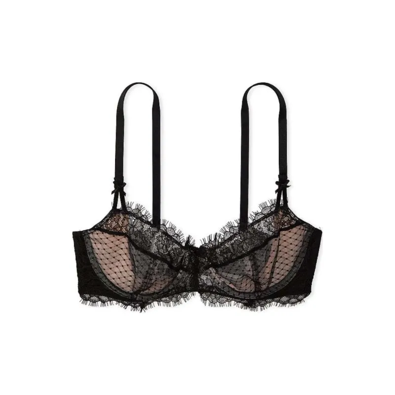 Victoria's Secret PINK DREAM ANGELS Wicked Unlined Boho Floral Embr Bra/Bk&PtPk Bra Women's Black-0