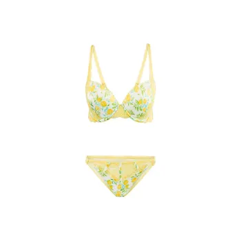 Victoria's Secret PINK RochelleDemiBraandPantySetin Luscious Lemons Underwear Set Women's Sweet Lemon