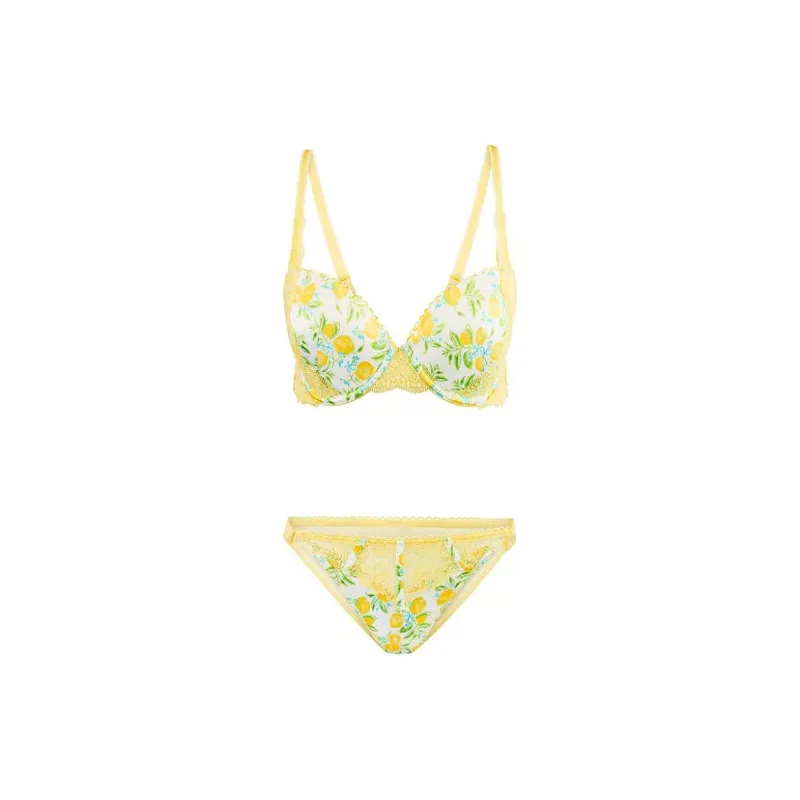Victoria's Secret PINK RochelleDemiBraandPantySetin Luscious Lemons Underwear Set Women's Sweet Lemon-0