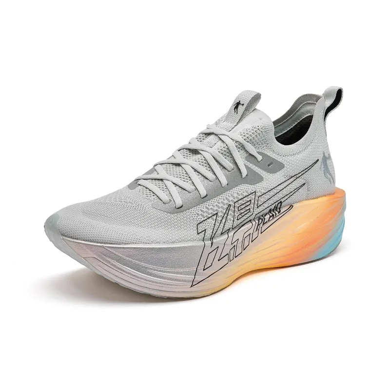 QIAODAN Flying Shadow PLAID 1.5 Running Shoes Men Low Top Gray Silver Jelly Orange-2