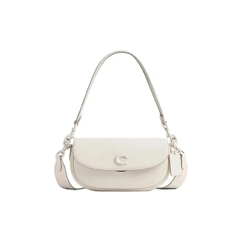 COACH Cow Leather Saddle Bag Handbag Shoulder Bag Crossbody Bag Medium Size Women's White